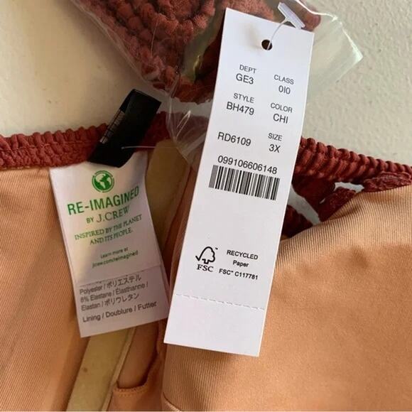 NWT J. Crew Textured Convertible Scrunchie Stretch Sweetheart Bikini Top 3X 2891 - Picture 7 of 12